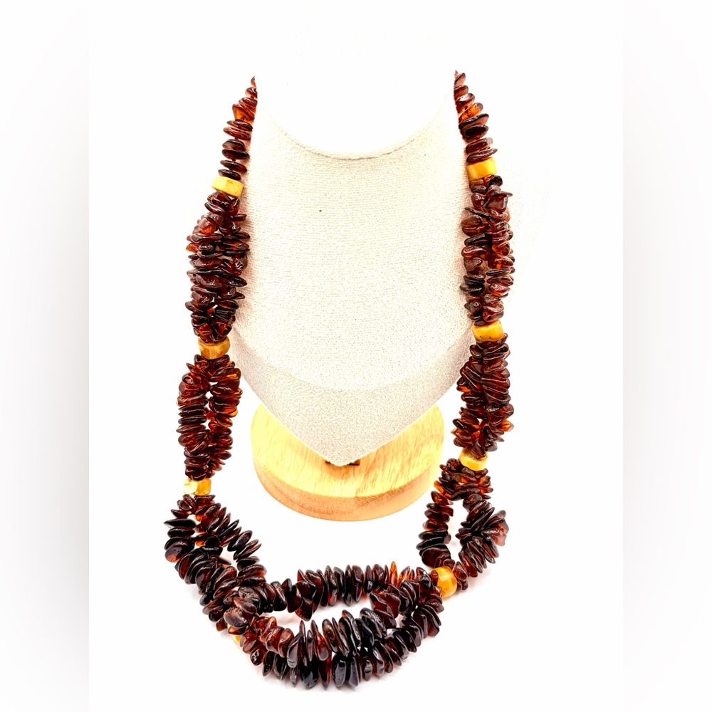 Vintage 70s Baltic and Butterscotch Amber Chip Necklace